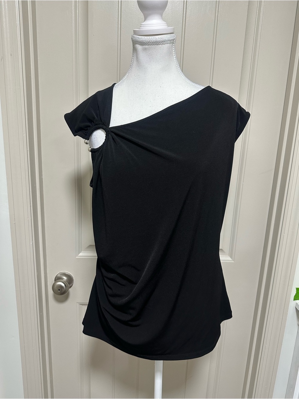 Calvin Klein Black One-Shoulder Ring-Detail Top